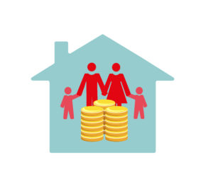 A family inside a house illustrating childcare costs and how they affect a mortgage.